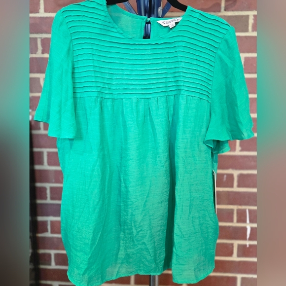 Nanette Lepore Pleated Babydoll Lillypad Green Womans Blouse Top M $58 NEW - Picture 2 of 5
